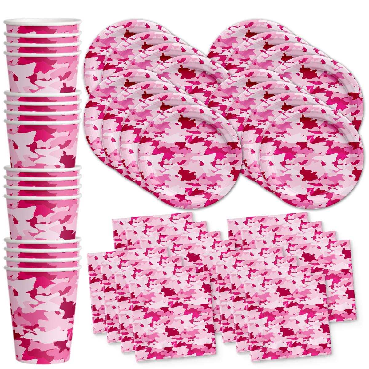 Pink Camo Birthday Party Tableware Kit For 16 Guests - BirthdayGalore.com