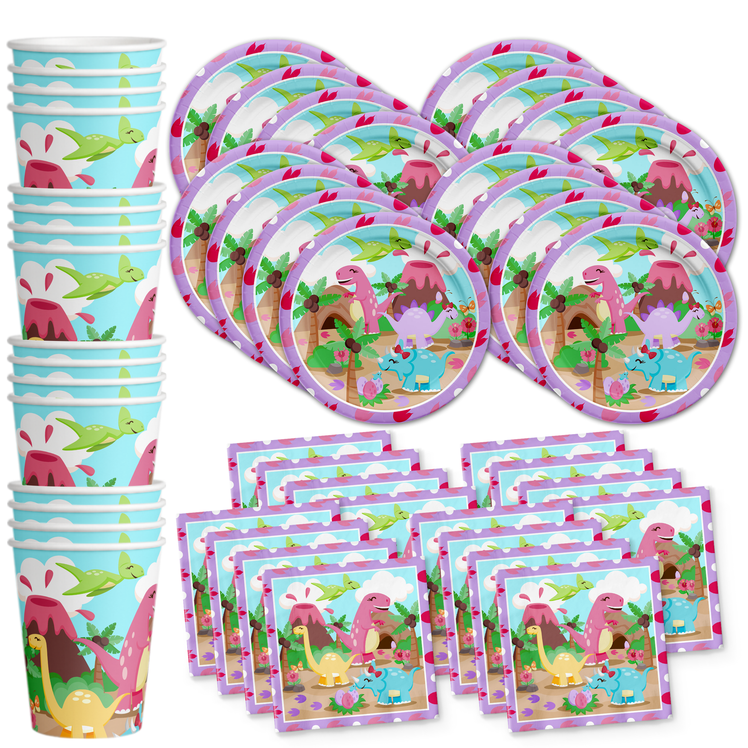 Girl Little Dino Pink Dinosaur Birthday Party Tableware Kit For 16 Gue