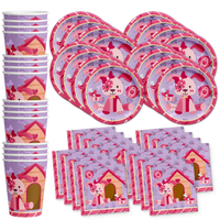 Pink Girl Puppy Dog Birthday Party Tableware Kit For 16 Guests - BirthdayGalore.com