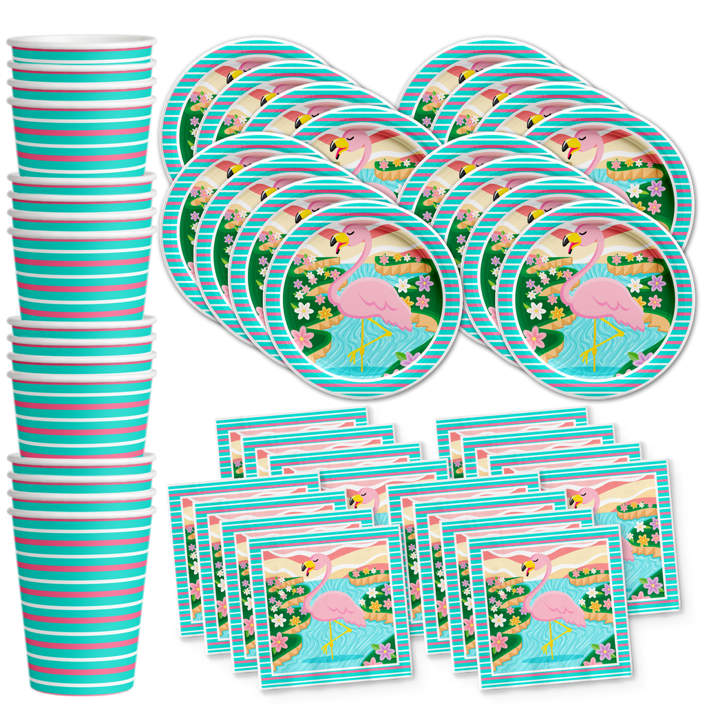Pink Flamingo Birthday Party Tableware Kit For 16 Guests