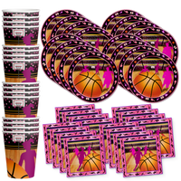Pink Girl Basketball Birthday Party Tableware Kit For 16 Guests - BirthdayGalore.com