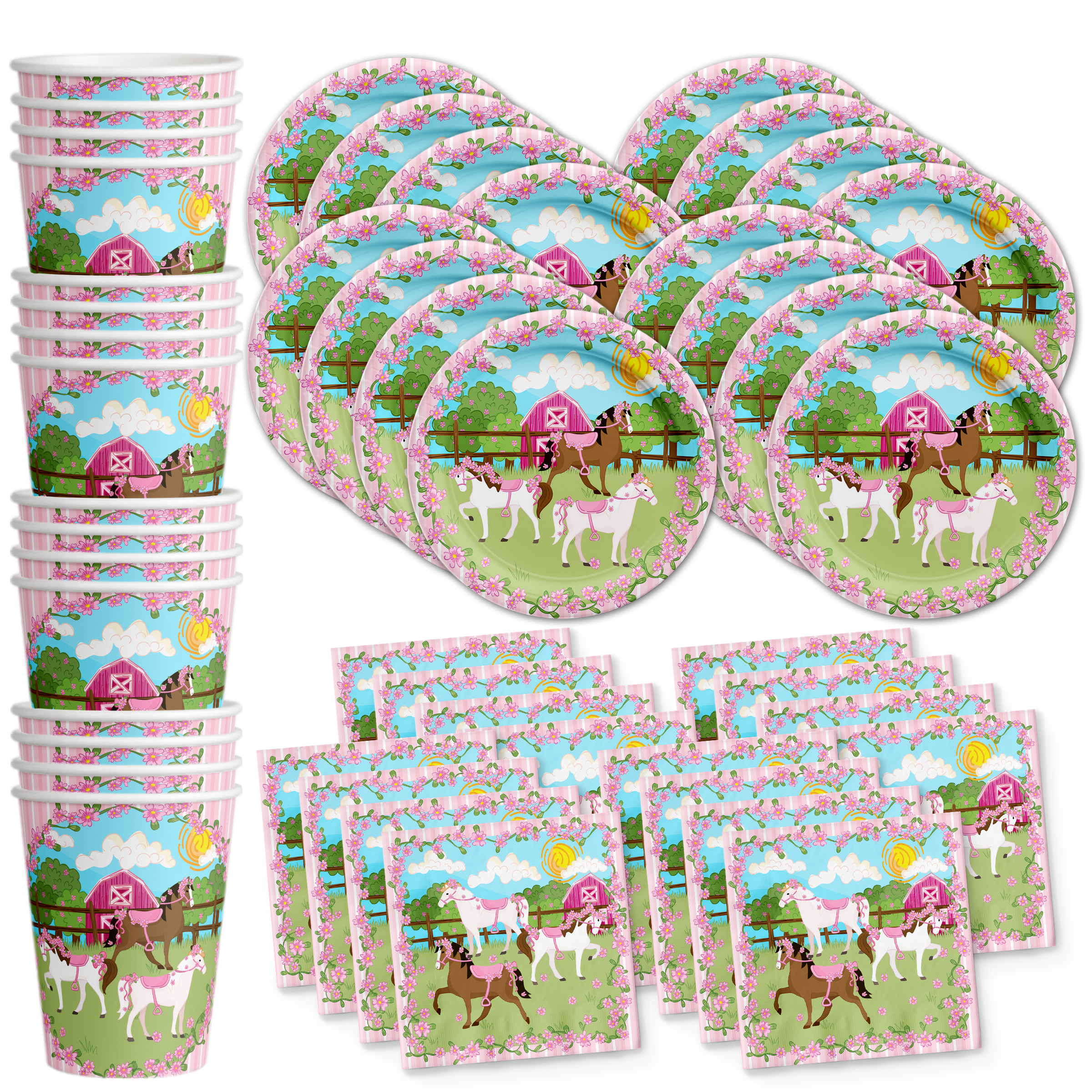 Lovely Pink Horse Birthday Party Tableware Kit For 16 Guests - BirthdayGalore.com