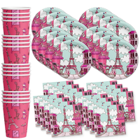 Pink Paris Birthday Party Tableware Kit For 16 Guests - BirthdayGalore.com