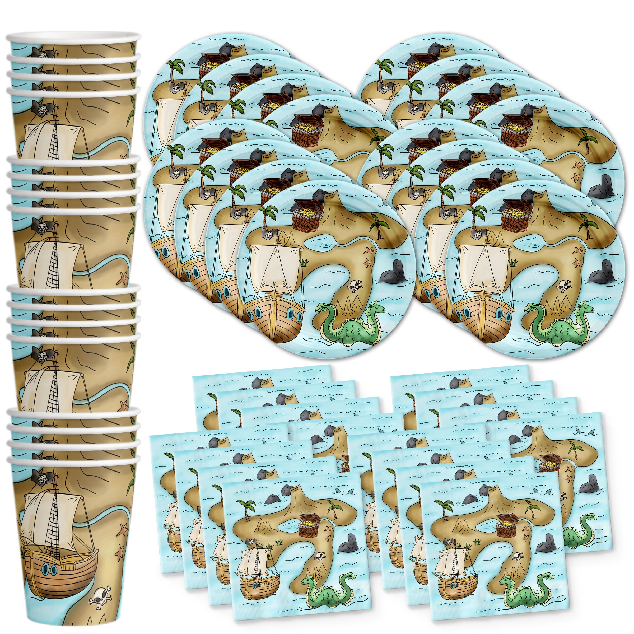 Pirate Treasure Map Birthday Party Tableware Kit For 16 Guests - BirthdayGalore.com