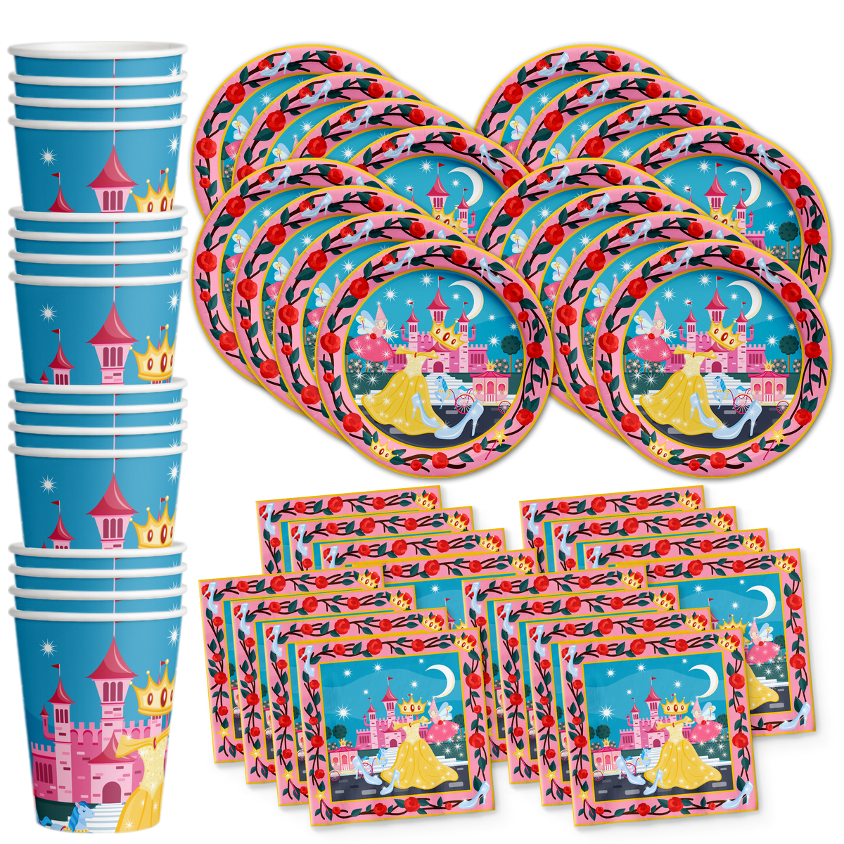 Princess Fairytale Birthday Party Tableware Kit For 16 Guests - BirthdayGalore.com