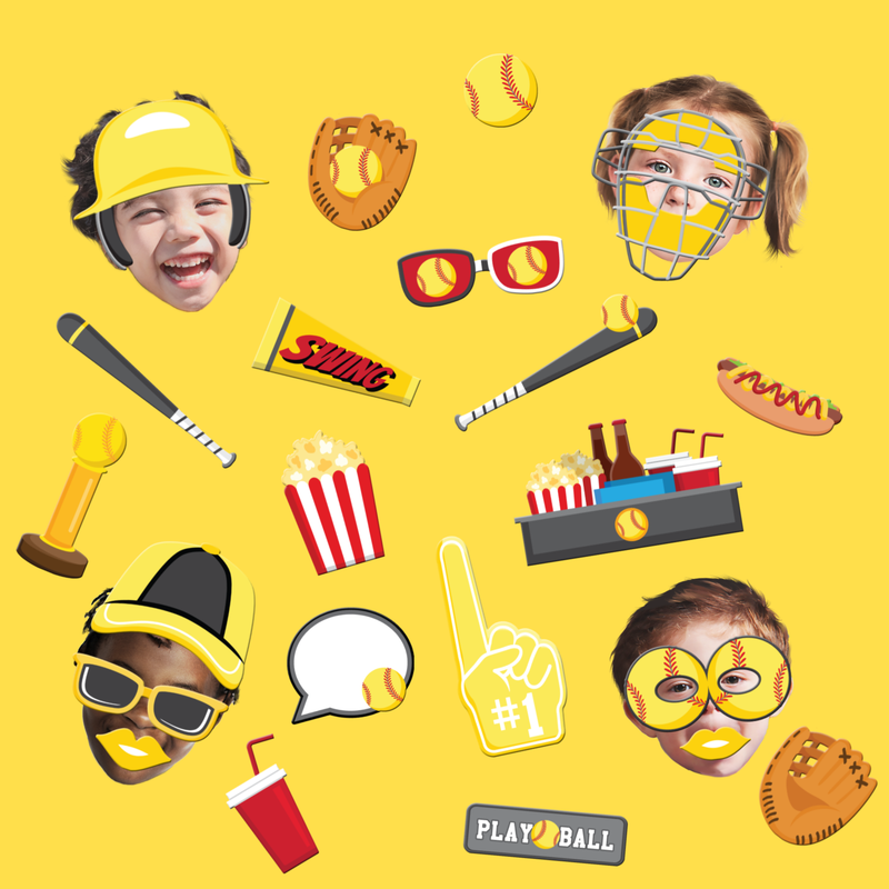 Softball Photo Booth Props 20pcs Assembled - BirthdayGalore.com