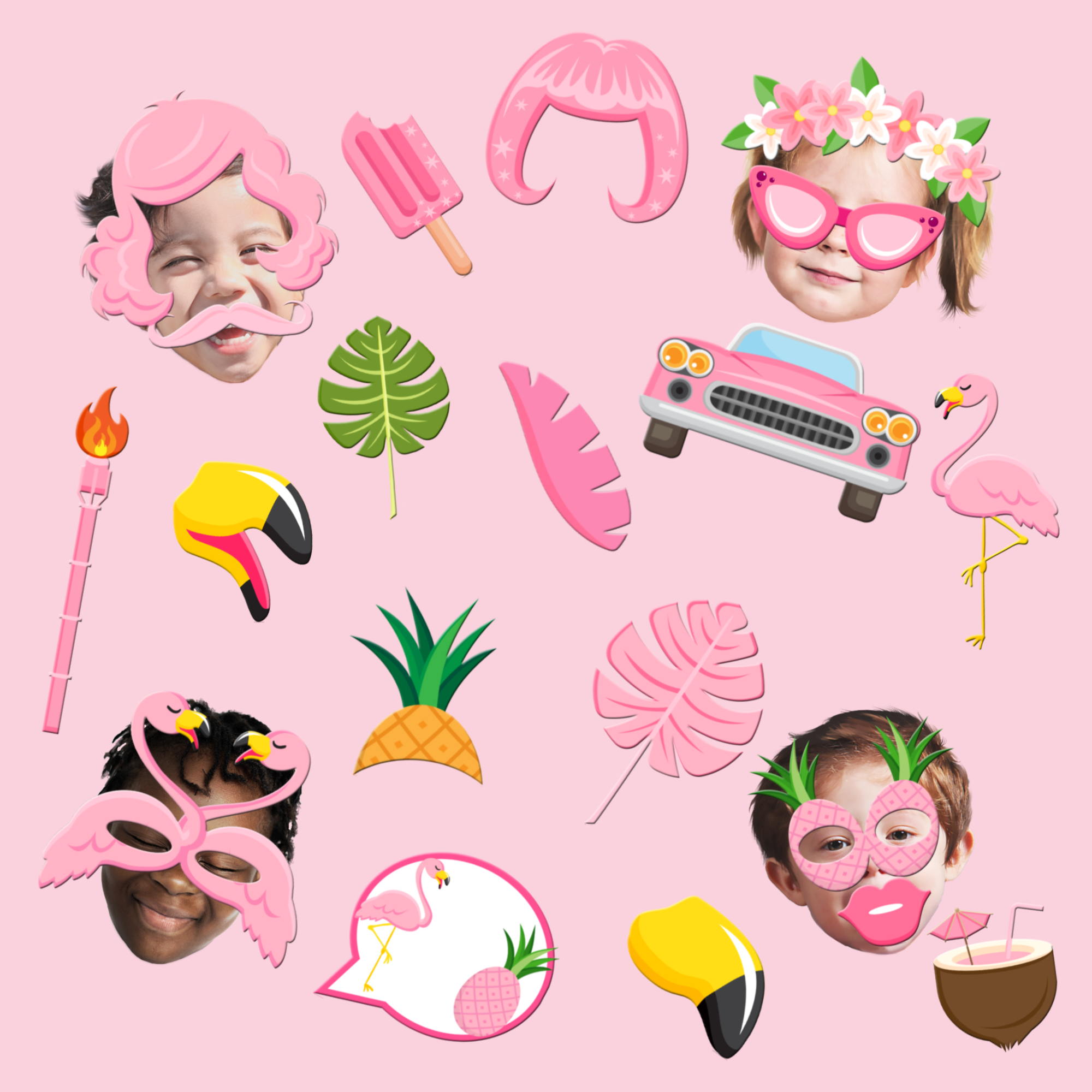 Pink Flamingo Photo Booth Props 20pcs Assembled pink-flamingo-photo-booth-props-20pcs-assembled