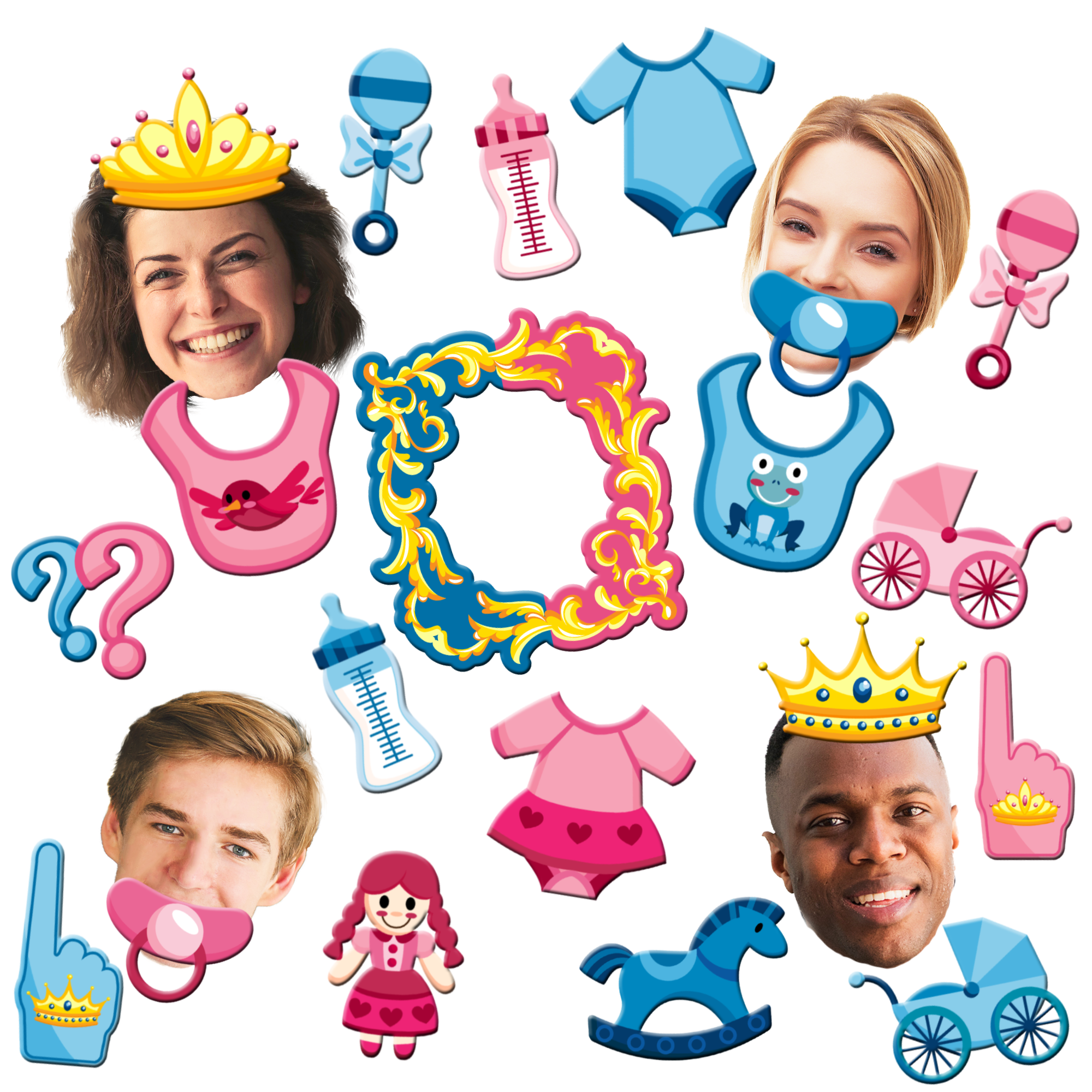 Prince or Princess Gender Reveal Photo Booth Props 20pcs Assembled - BirthdayGalore.com