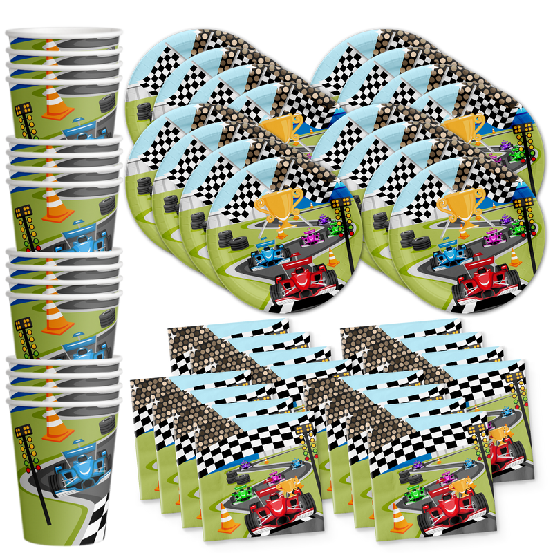Racing Race Car Birthday Party Tableware Kit For 16 Guests - BirthdayGalore.com