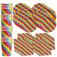 Rainbow Stripes Birthday Party Tableware Kit For 16 Guests - BirthdayGalore.com