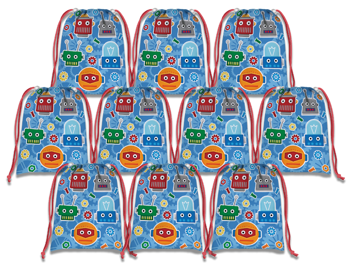 Robot Drawstring Tote Bag (10 Pack) - BirthdayGalore.com