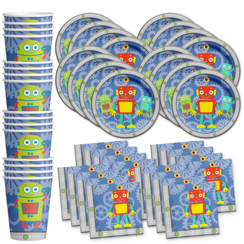 Robot Birthday Party Tableware Kit For 16 Guests - BirthdayGalore.com