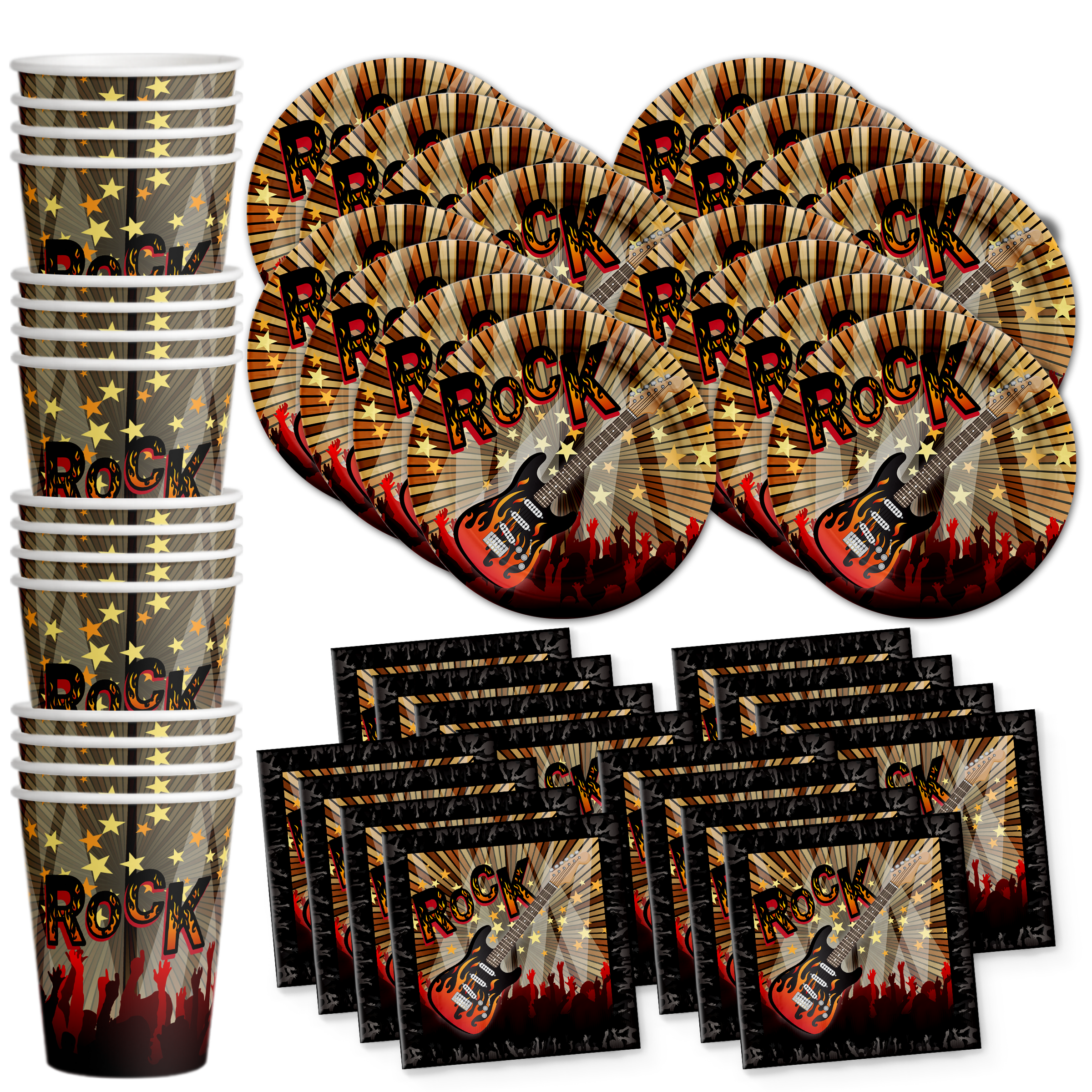 Rock Star Guitar Birthday Party Tableware Kit For 16 Guests - BirthdayGalore.com