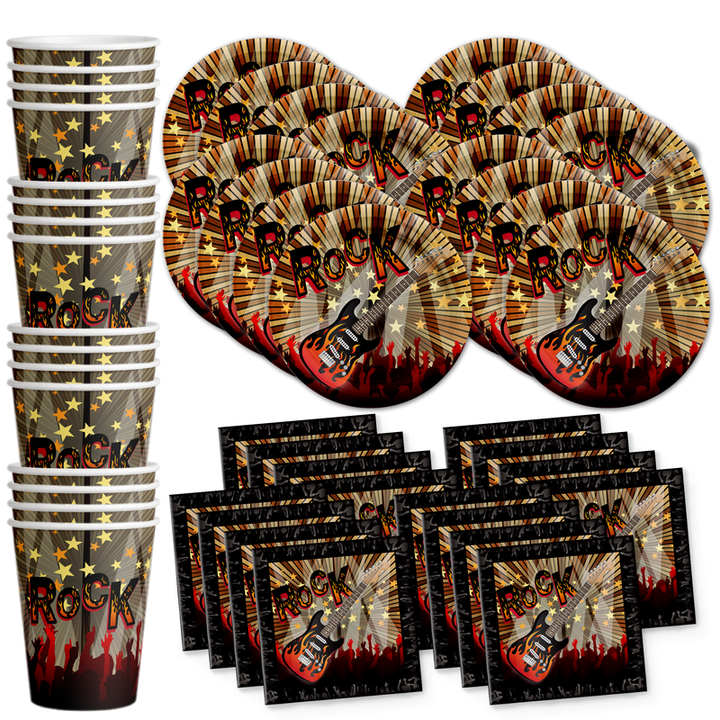 Rock Star Guitar Birthday Party Tableware Kit For 16 Guests - BirthdayGalore.com