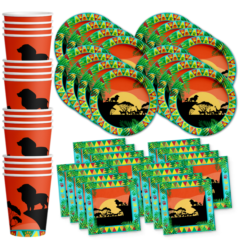 Sunset Safari Animals Birthday Party Tableware Kit For 16 Guests - BirthdayGalore.com
