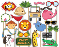 Jungle Animals Photo Booth Props 20pcs Assembled - BirthdayGalore.com