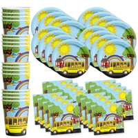 School Bus Birthday Party Tableware Kit For 16 Guests - BirthdayGalore.com