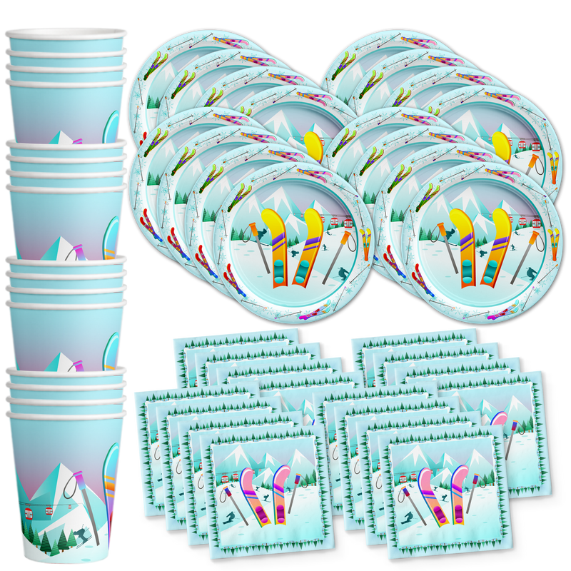 Ski Birthday Party Tableware Kit For 16 Guests - BirthdayGalore.com