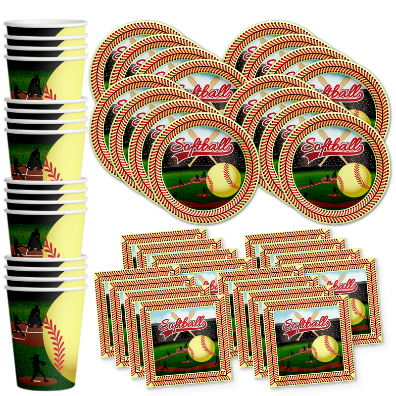 Softball Birthday Party Tableware Kit For 16 Guests - BirthdayGalore.com