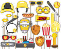 Softball Photo Booth Props 20pcs Assembled - BirthdayGalore.com