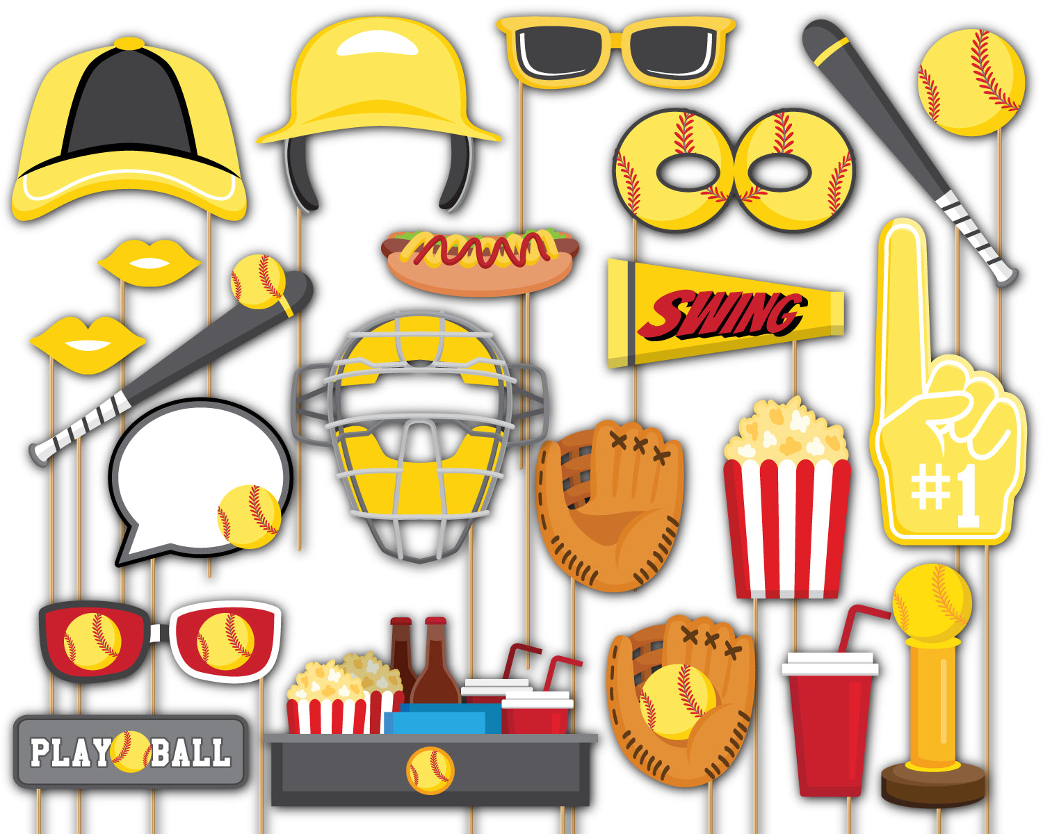Softball Photo Booth Props 20pcs Assembled - BirthdayGalore.com