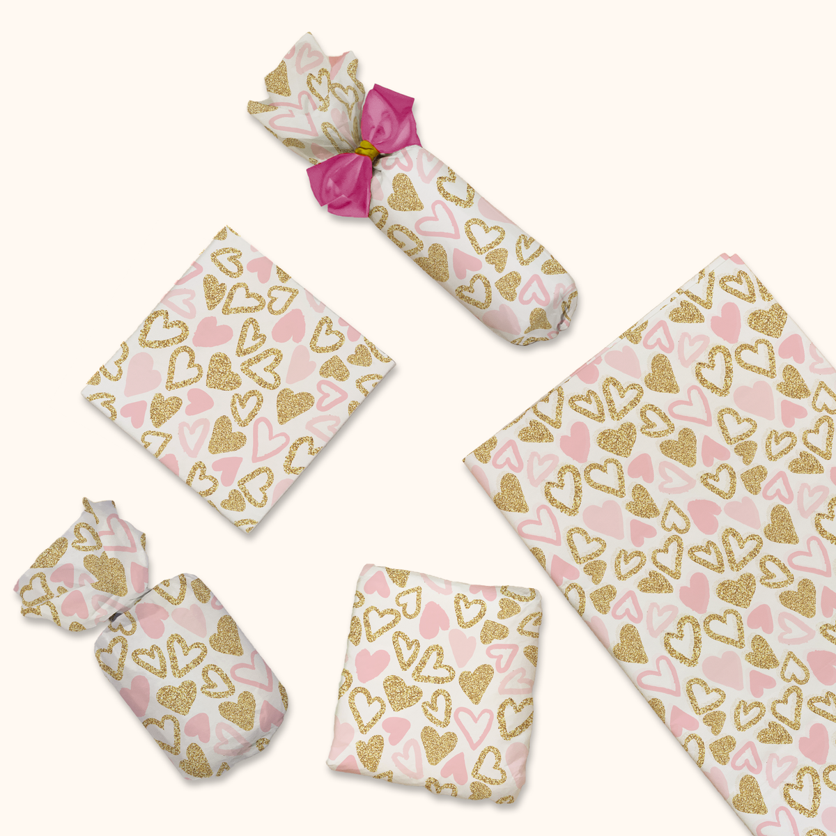 Pink and Gold Hearts Tissue Paper