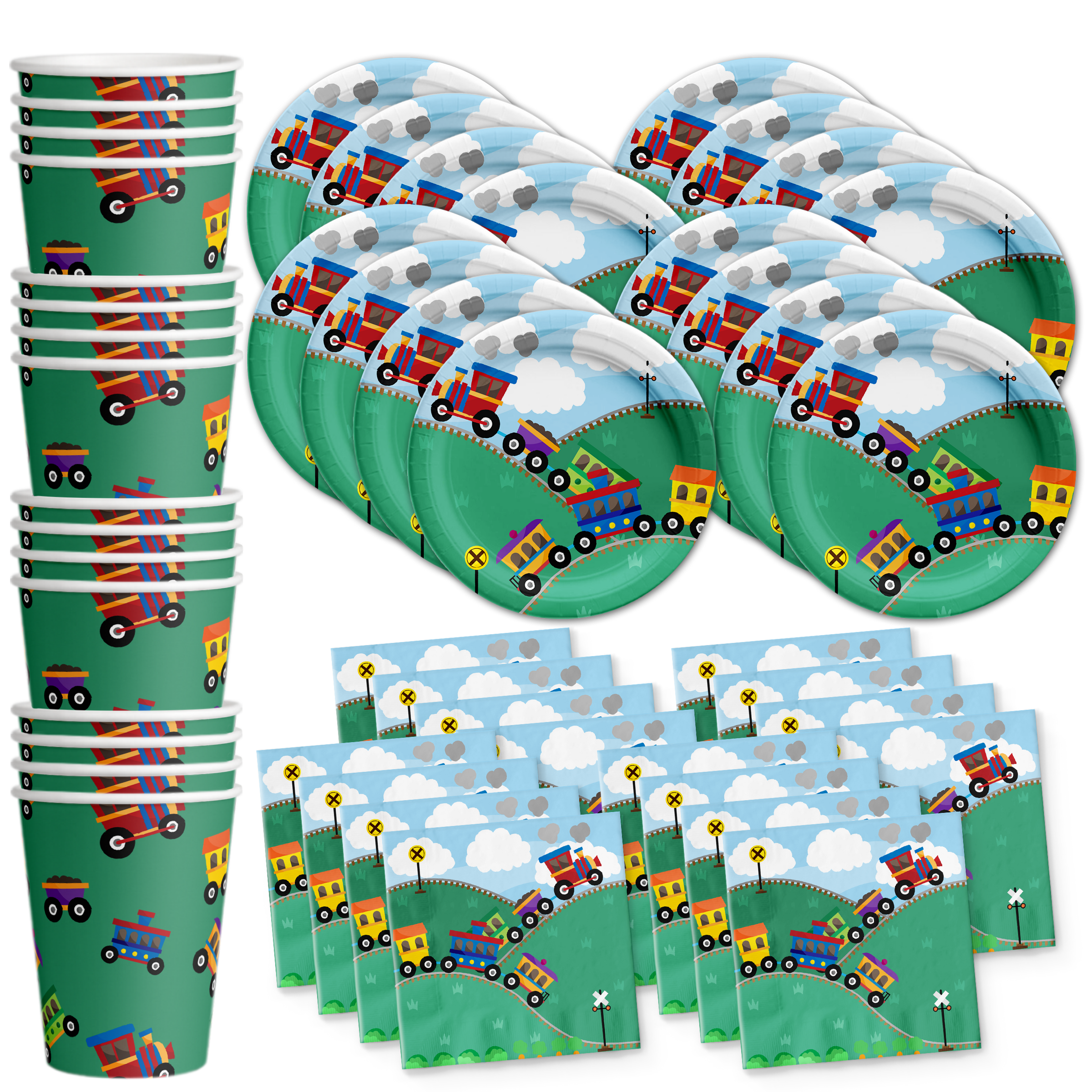 Train Birthday Party Tableware Kit For 16 Guests - BirthdayGalore.com
