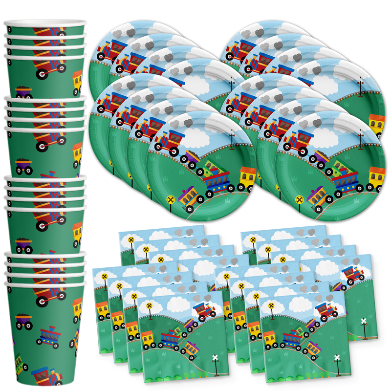 Train Birthday Party Tableware Kit For 16 Guests - BirthdayGalore.com