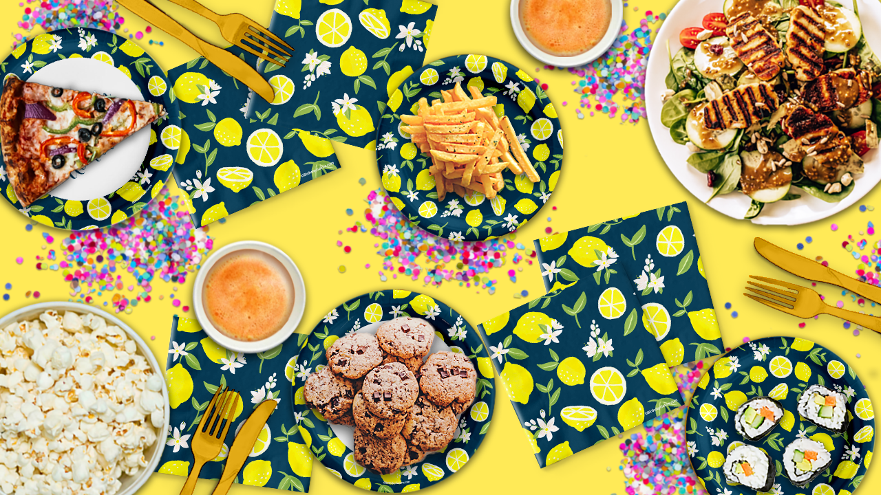 Lemon Baby Shower Tableware Kit For 24 Guests