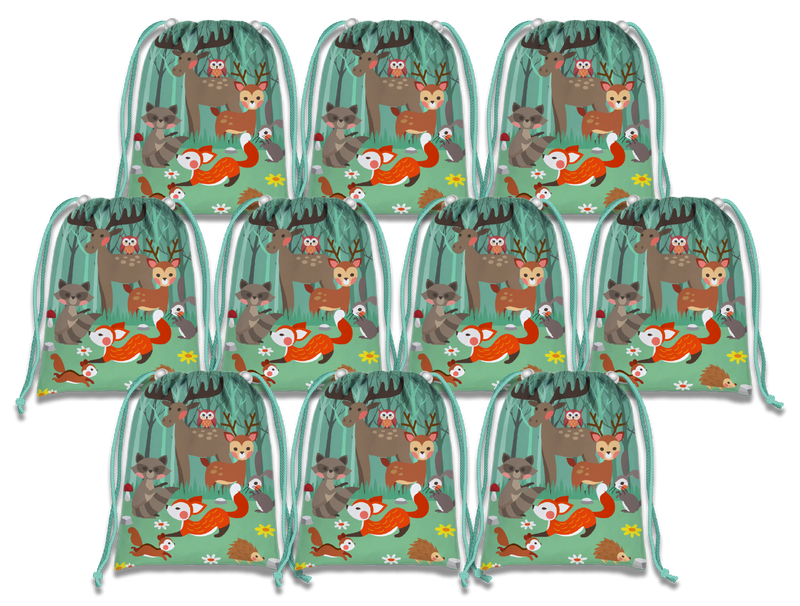 Woodland Animals Drawstring Tote Bag (10 Pack) - BirthdayGalore.com