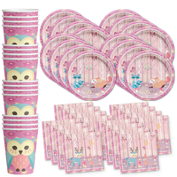 Girl Woodland Animals Birthday Party Tableware Kit For 16 Guests - BirthdayGalore.com