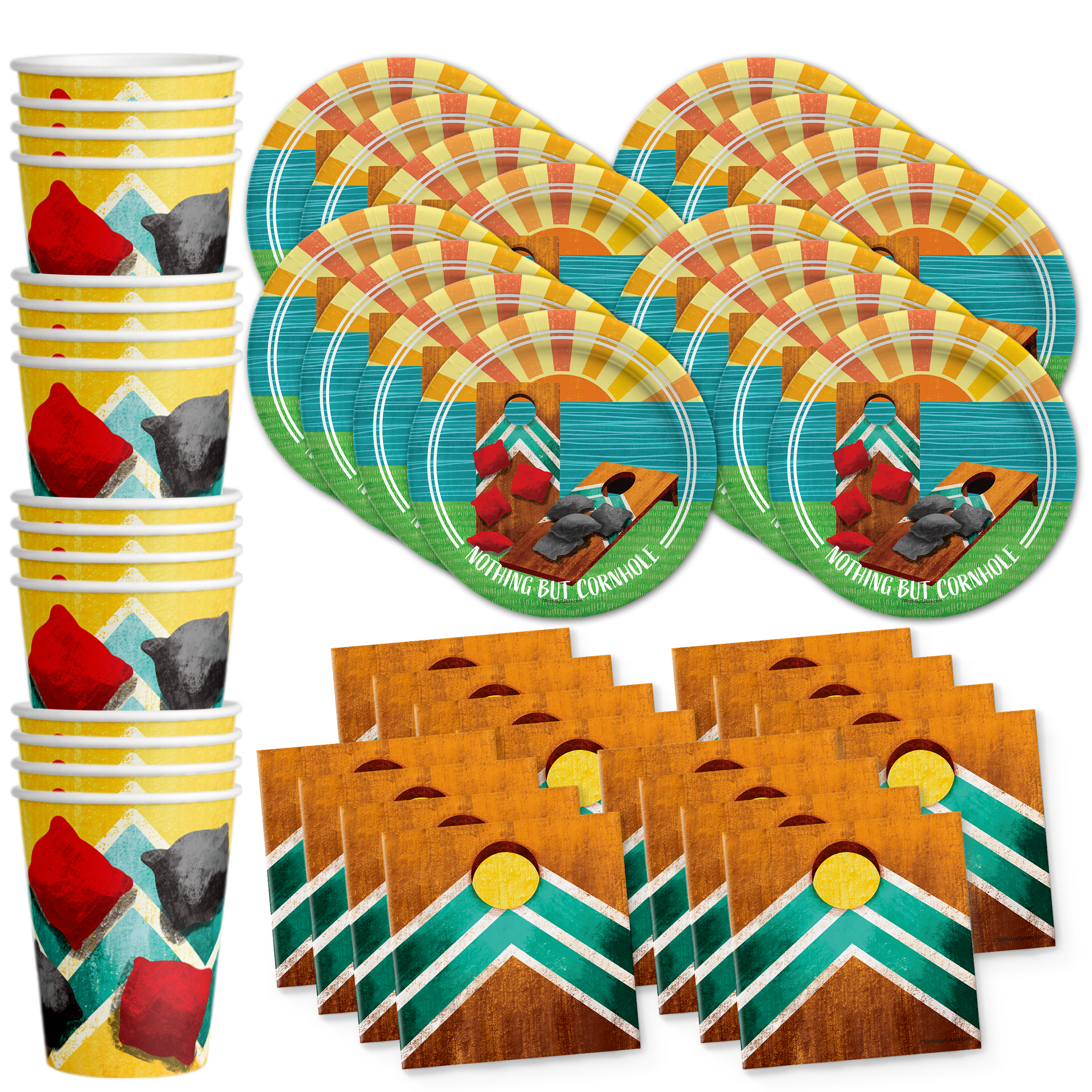 Cornhole Birthday Party Tableware Kit For 16 Guests