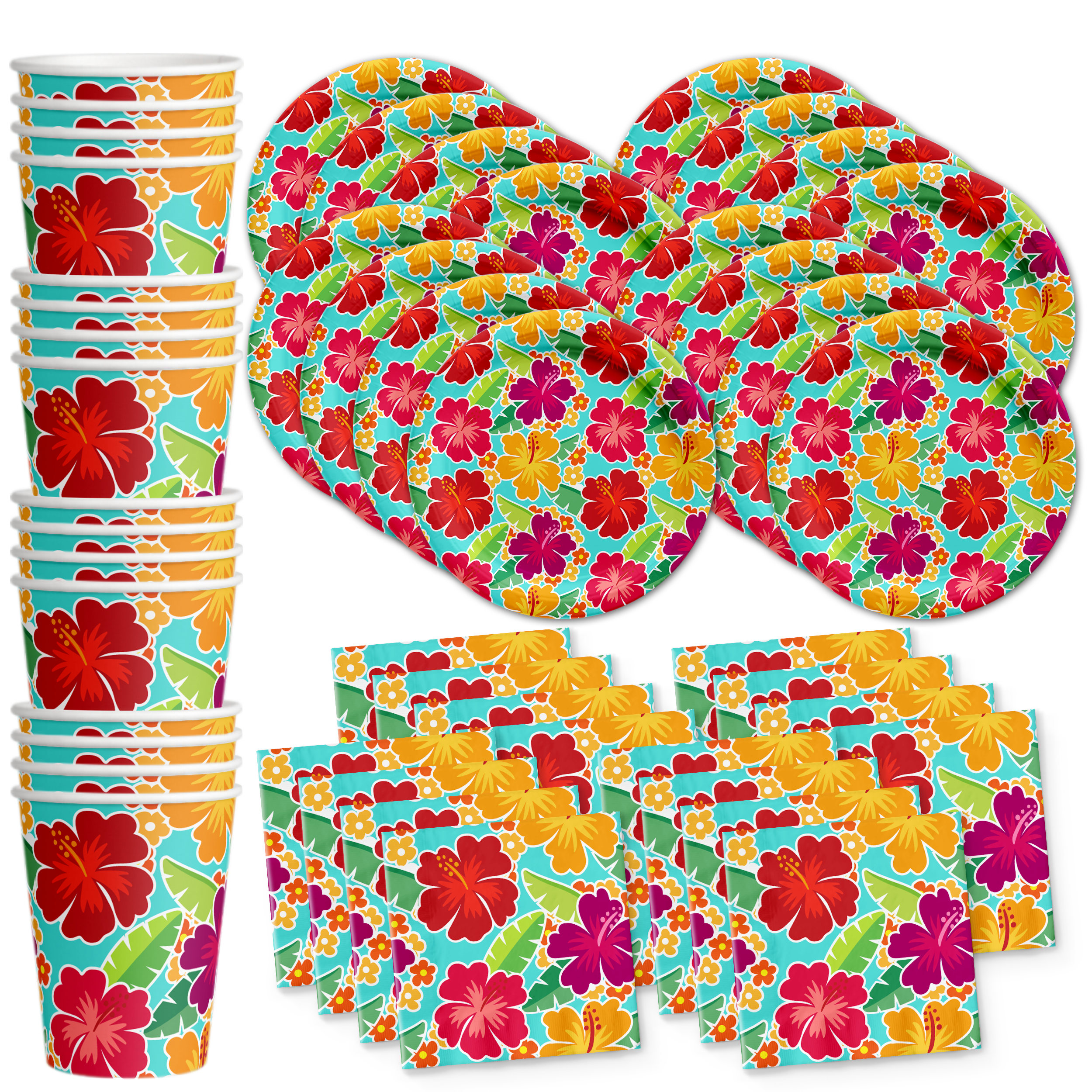 Hawaiian Luau Hibiscus Flower Birthday Party Tableware Kit